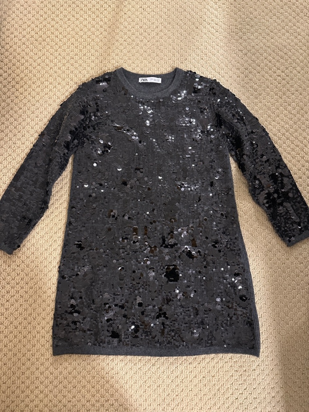 Zara Black Sequin Crewneck Sweater Dress